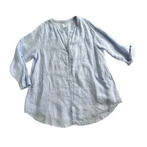 Vintage‎ Sigrid Olsen Tunic Pale Blue Linen Button Down Lagenlook Pockets 1X